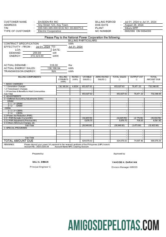 Em branco modelo Word e PDF de projeto de lei de serviços públicos Tawelco das Filipinas
